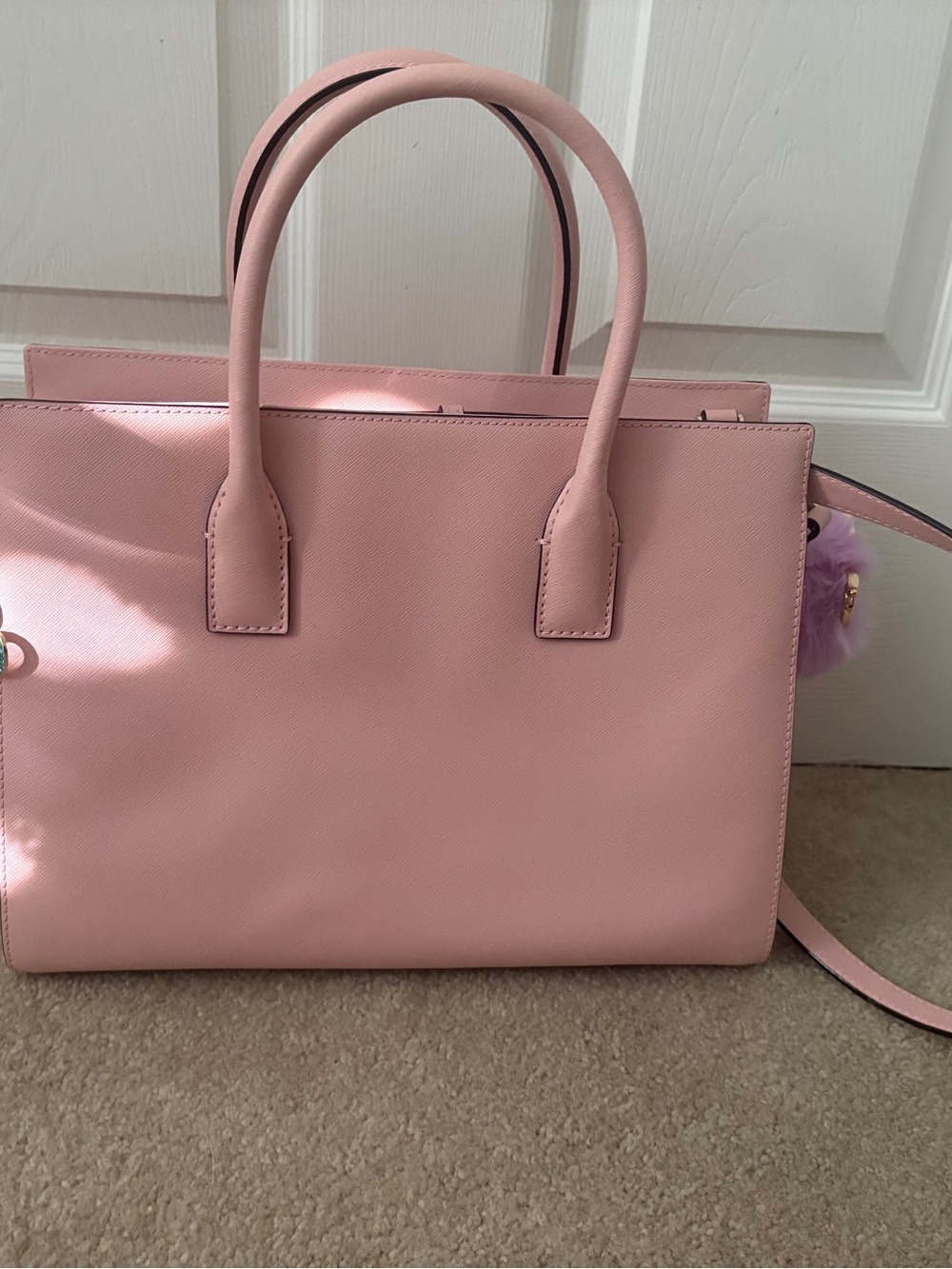 Kate Spade Blush Pink Leather Tote with Pom Charm - Picture 7 of 11